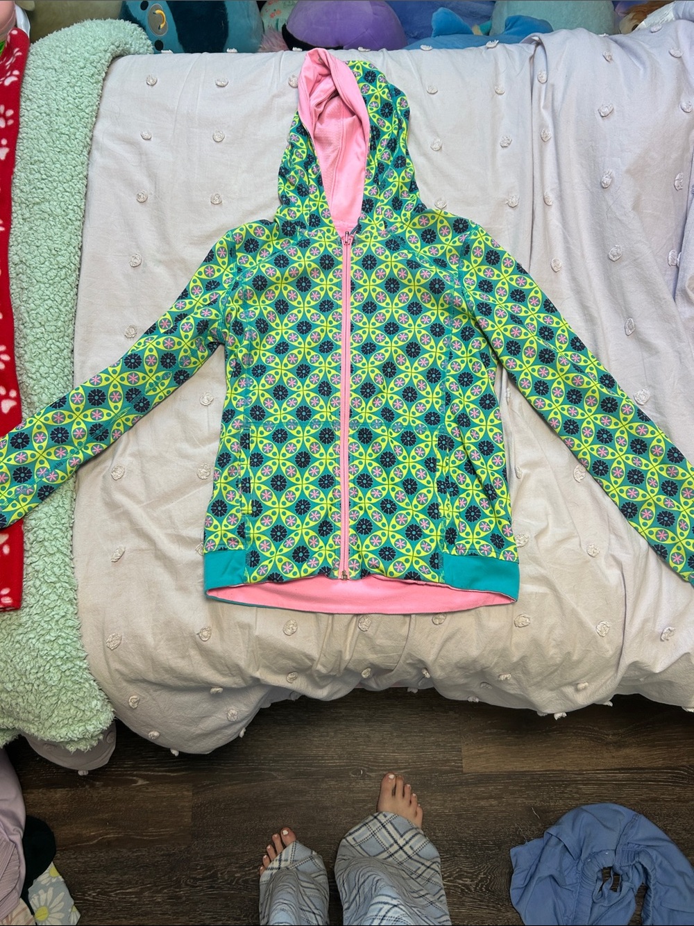 Ivivva Girls' Green & Pink Patterned Hooded Jacket